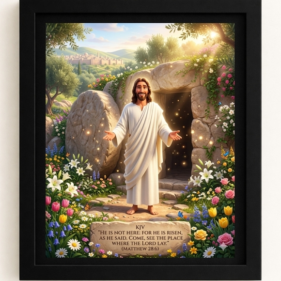 Hand Crafted Other - A.I. Jesus Resurrection Art Print 8x10 in A Frame